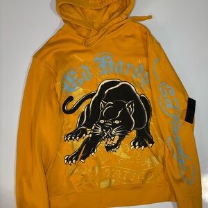Ed Hardy Gold Hoodie with Black Panther Motif